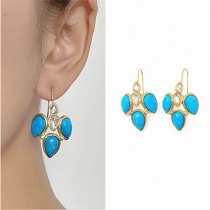 ALEXIS BITTAR • Trio of Teardrop Turquoise Stones Drop  Crystal Earrings